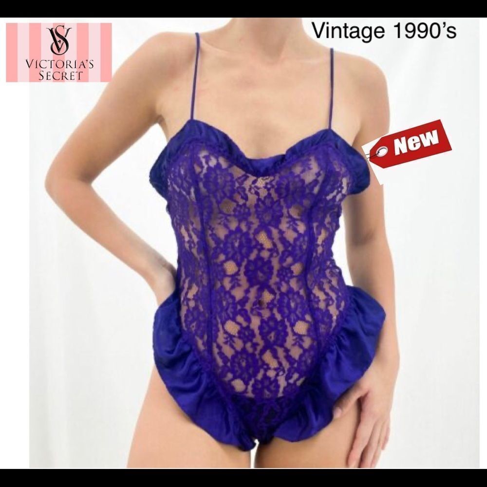 Vintage 1990’s Victoria's Secret Gold Label Ruffle Lace Teddy Bodysuit Purple S